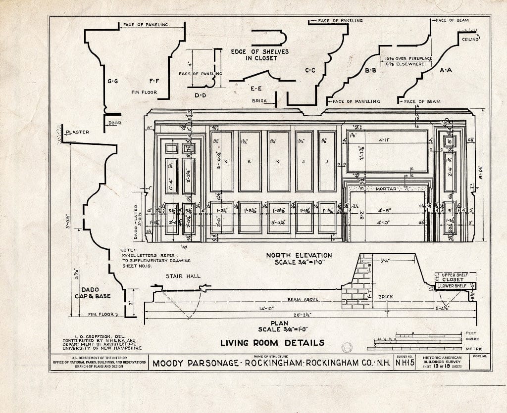 Historic Pictoric : Blueprint HABS NH,8-Rock,1- (Sheet 13 of 19) - Moody Parsonage, Rockingham, Rockingham County, NH