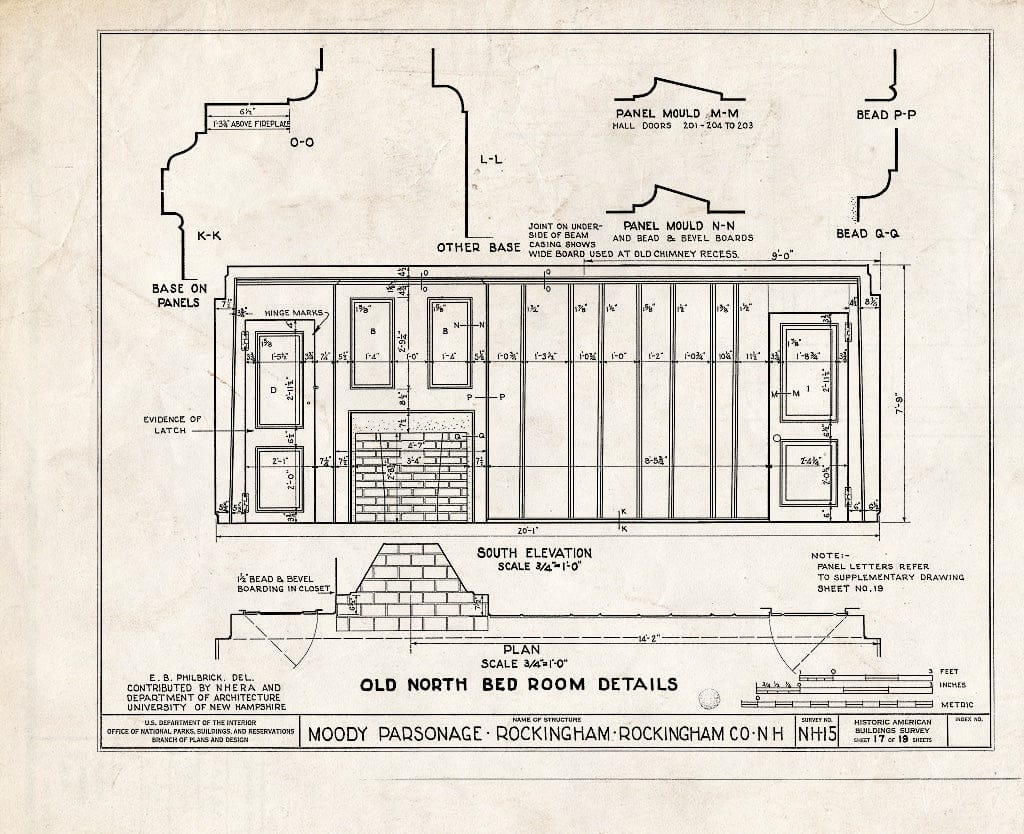 Historic Pictoric : Blueprint HABS NH,8-Rock,1- (Sheet 17 of 19) - Moody Parsonage, Rockingham, Rockingham County, NH