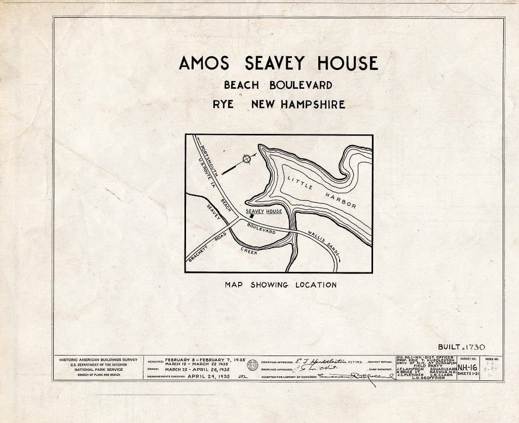 Historic Pictoric : Blueprint HABS NH,8-RY,1- (Sheet 0 of 21) - Amos Seavey House, Beach Boulevard, Rye, Rockingham County, NH