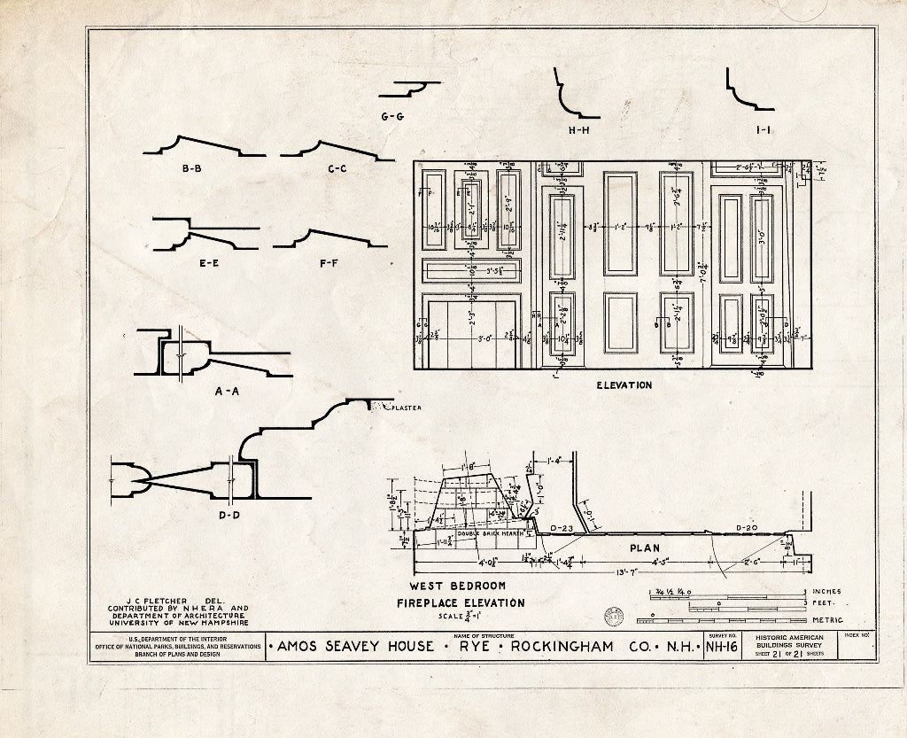 Historic Pictoric : Blueprint HABS NH,8-RY,1- (Sheet 21 of 21) - Amos Seavey House, Beach Boulevard, Rye, Rockingham County, NH