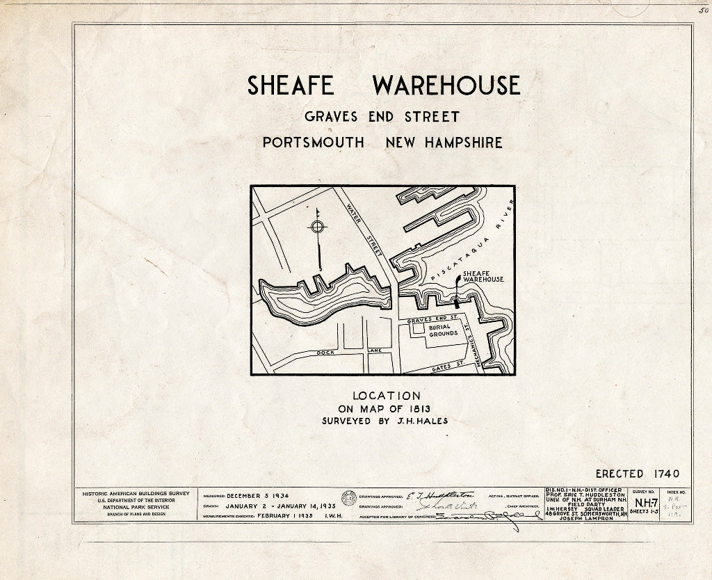 Historic Pictoric : Blueprint HABS NH,8-Port,119- (Sheet 0 of 5) - Sheafe Warehouse, Graves End Street (Moved to Prescott Park), Portsmouth, Rockingham County, NH