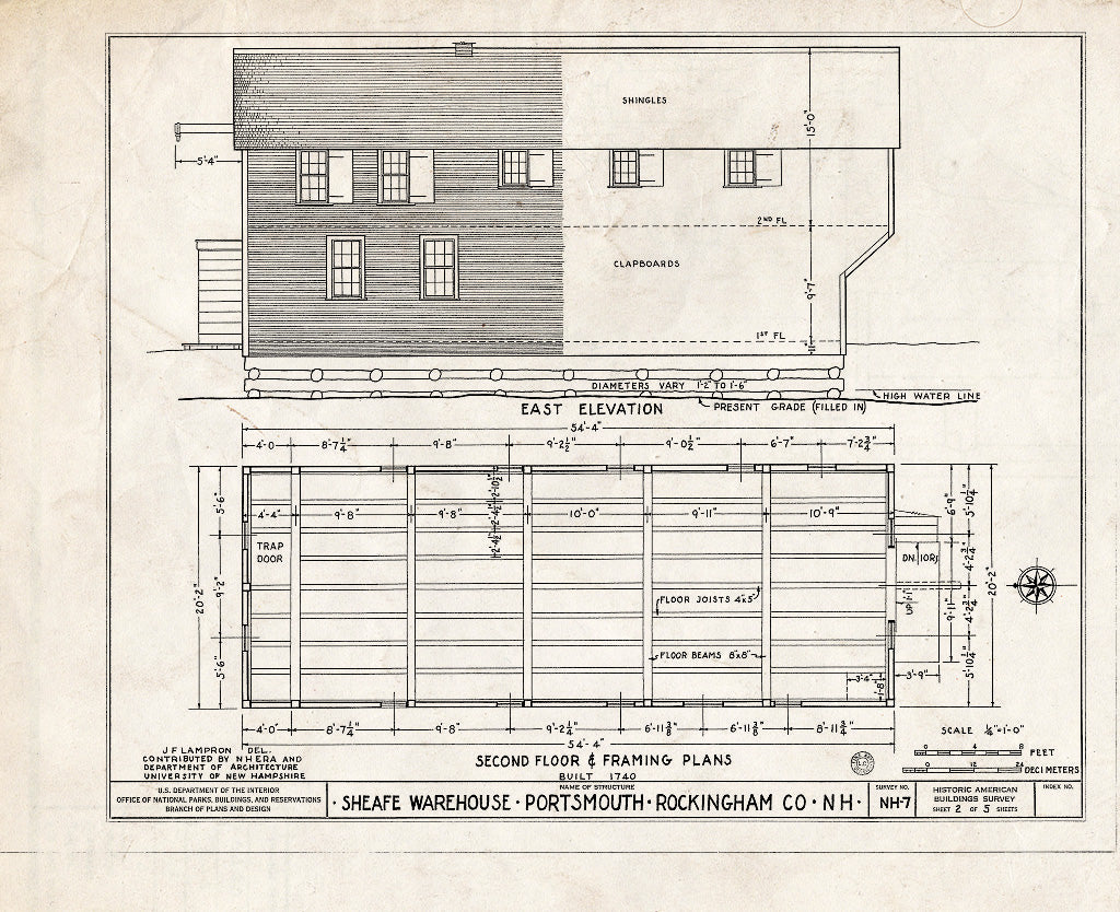 Historic Pictoric : Blueprint HABS NH,8-Port,119- (Sheet 2 of 5) - Sheafe Warehouse, Graves End Street (Moved to Prescott Park), Portsmouth, Rockingham County, NH