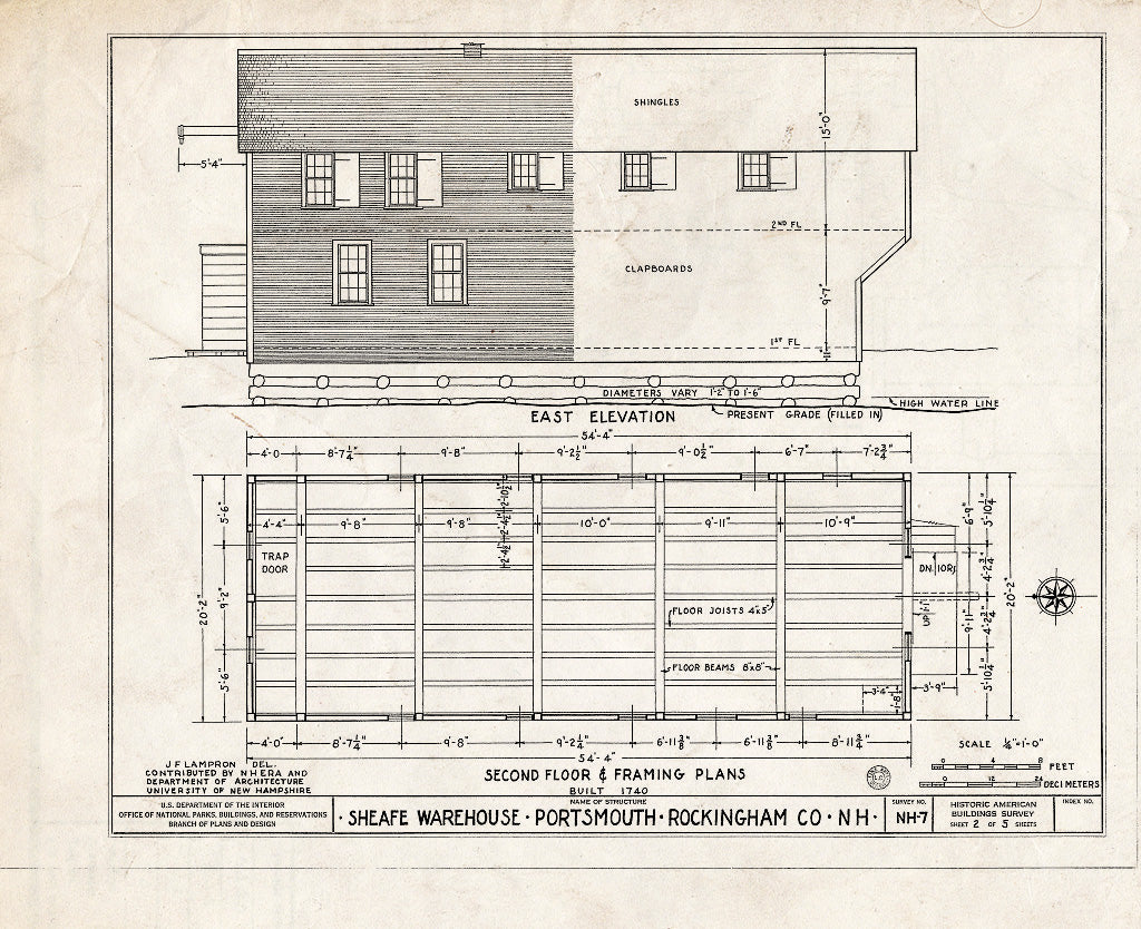Historic Pictoric : Blueprint HABS NH,8-Port,119- (Sheet 2 of 5) - Sheafe Warehouse, Graves End Street (Moved to Prescott Park), Portsmouth, Rockingham County, NH