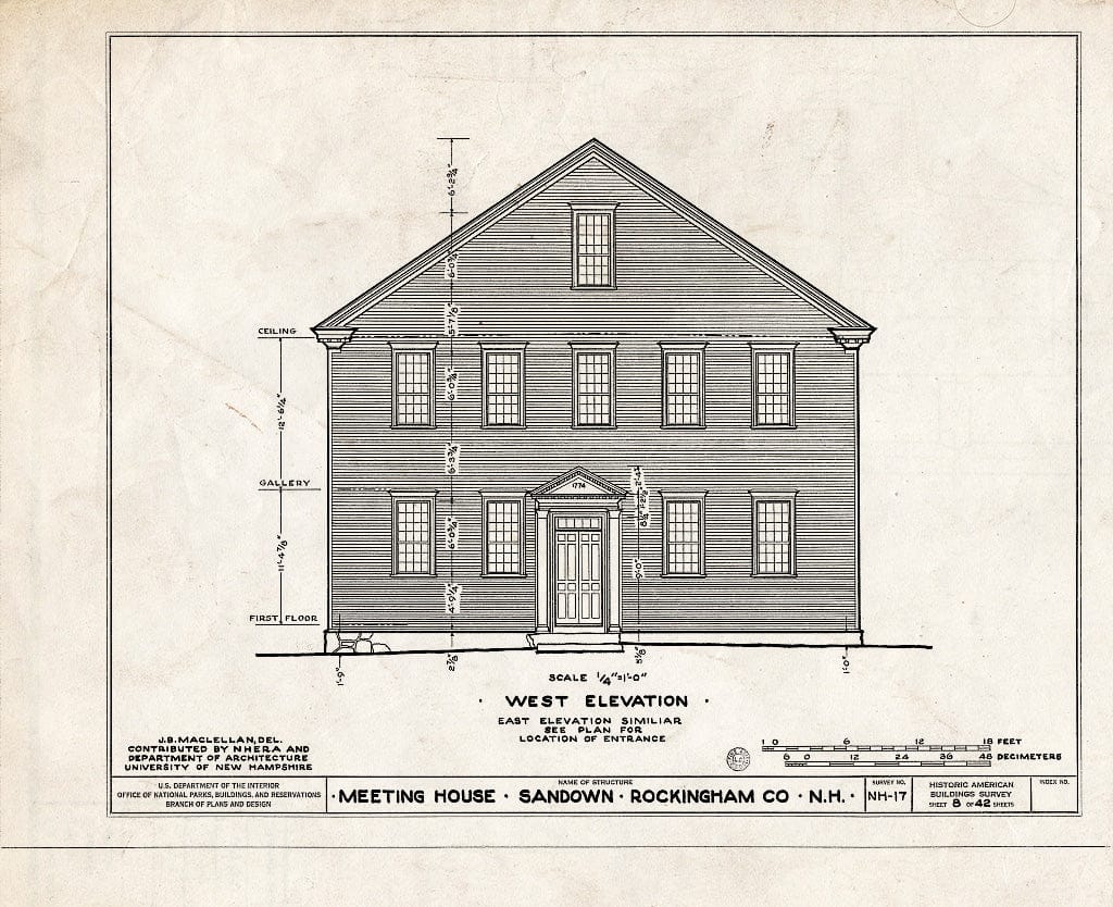 Historic Pictoric : Blueprint HABS NH,8-Sand,1- (Sheet 8 of 42) - Meetinghouse, Phillips Road, Sandown, Rockingham County, NH