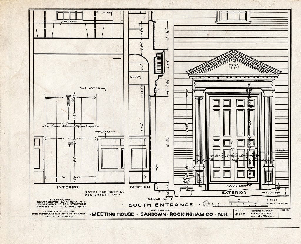 Historic Pictoric : Blueprint HABS NH,8-Sand,1- (Sheet 12 of 42) - Meetinghouse, Phillips Road, Sandown, Rockingham County, NH