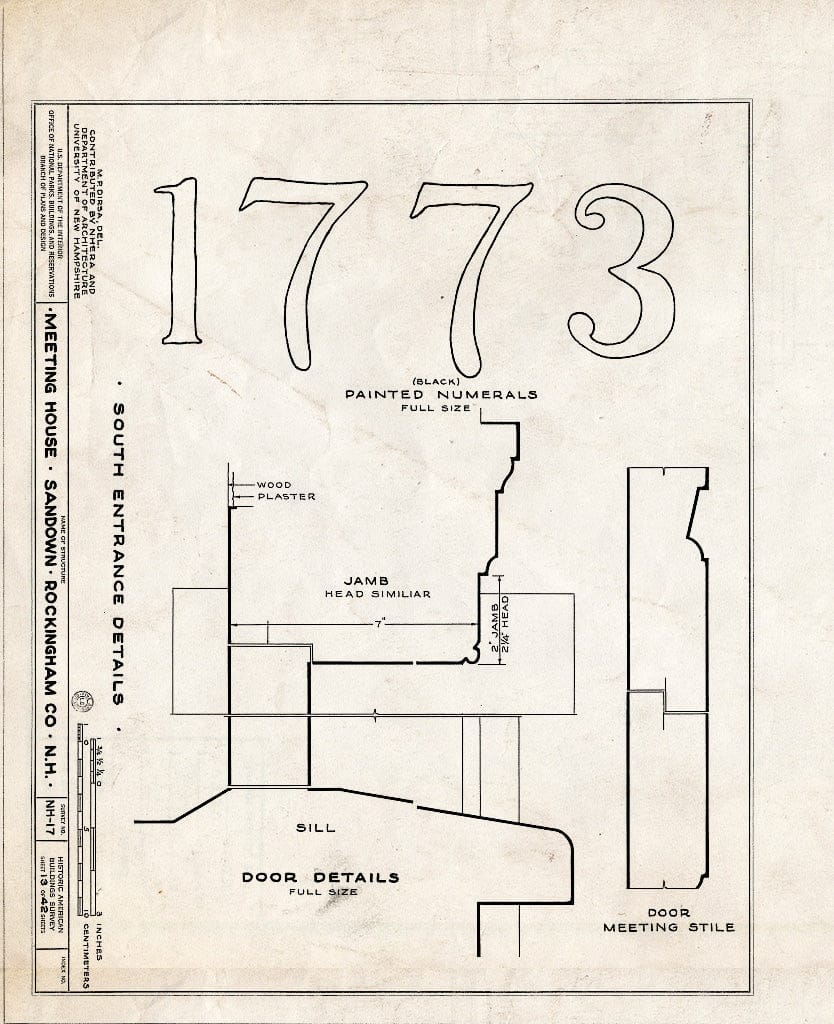 Historic Pictoric : Blueprint HABS NH,8-Sand,1- (Sheet 13 of 42) - Meetinghouse, Phillips Road, Sandown, Rockingham County, NH