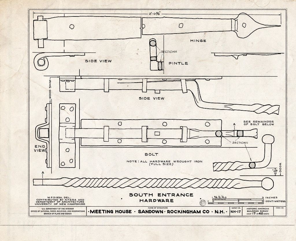 Historic Pictoric : Blueprint HABS NH,8-Sand,1- (Sheet 17 of 42) - Meetinghouse, Phillips Road, Sandown, Rockingham County, NH