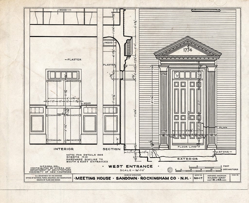 Historic Pictoric : Blueprint HABS NH,8-Sand,1- (Sheet 18 of 42) - Meetinghouse, Phillips Road, Sandown, Rockingham County, NH