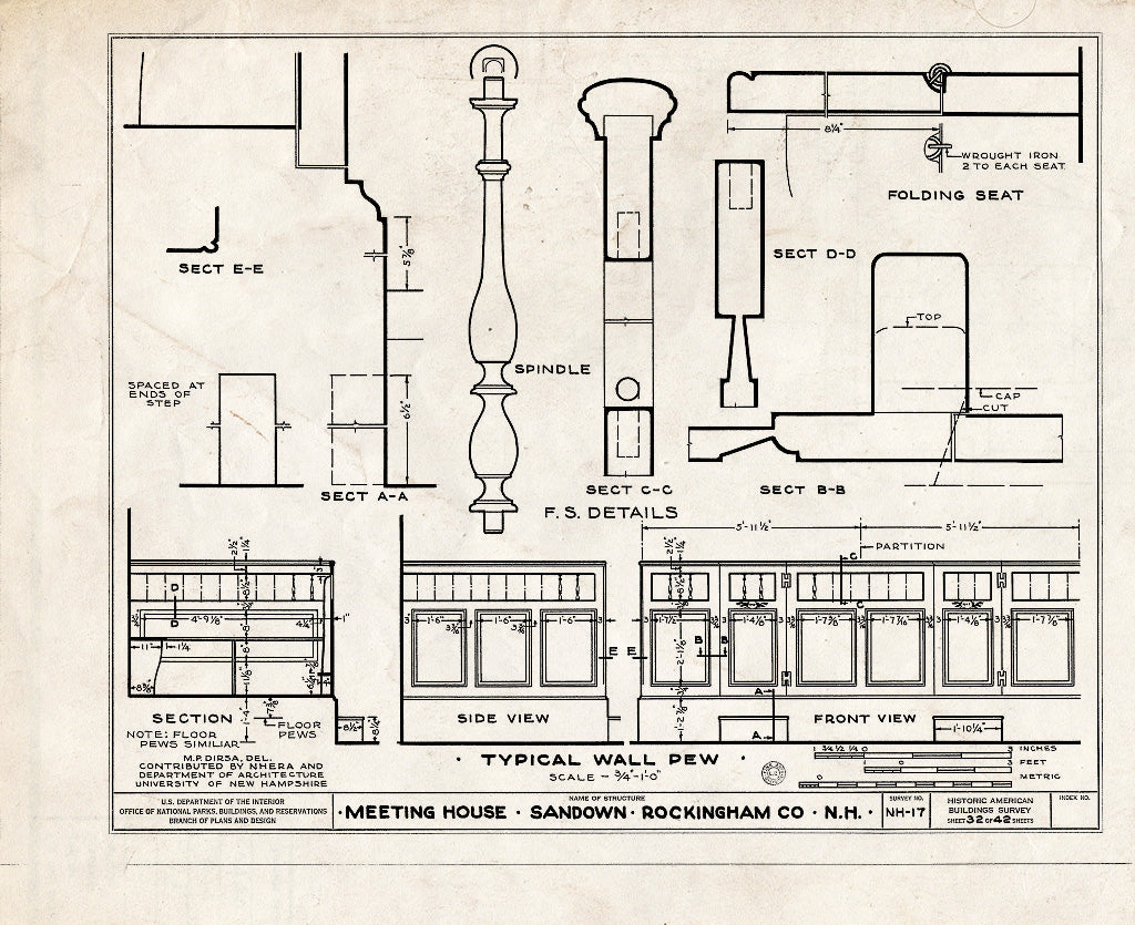Historic Pictoric : Blueprint HABS NH,8-Sand,1- (Sheet 32 of 42) - Meetinghouse, Phillips Road, Sandown, Rockingham County, NH