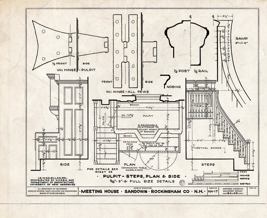 Historic Pictoric : Blueprint HABS NH,8-Sand,1- (Sheet 34 of 42) - Meetinghouse, Phillips Road, Sandown, Rockingham County, NH
