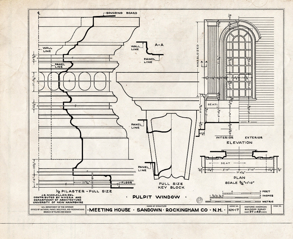 Historic Pictoric : Blueprint HABS NH,8-Sand,1- (Sheet 37 of 42) - Meetinghouse, Phillips Road, Sandown, Rockingham County, NH