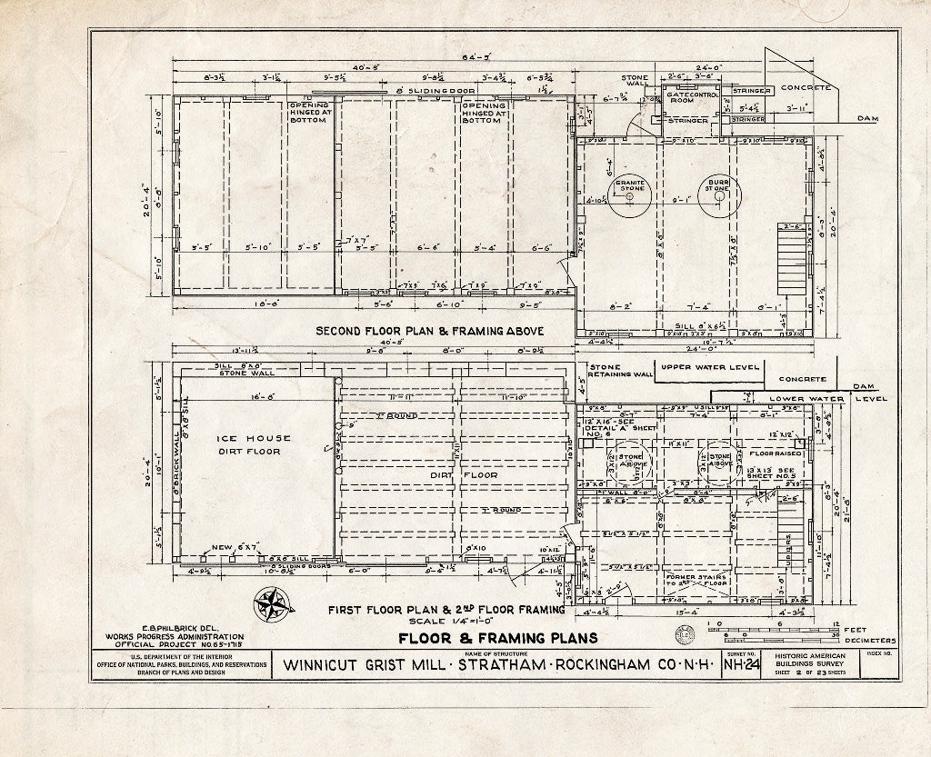 Historic Pictoric : Blueprint HABS NH,8-STRAT,1- (Sheet 2 of 23) - Winnicut Grist Mill, Winnicut River, Stratham, Rockingham County, NH