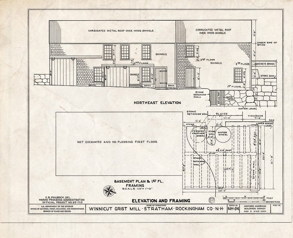 Historic Pictoric : Blueprint HABS NH,8-STRAT,1- (Sheet 3 of 23) - Winnicut Grist Mill, Winnicut River, Stratham, Rockingham County, NH