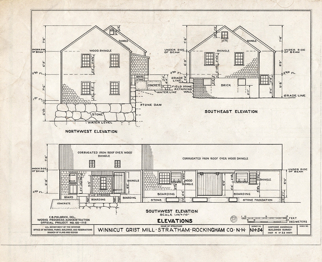 Historic Pictoric : Blueprint HABS NH,8-STRAT,1- (Sheet 4 of 23) - Winnicut Grist Mill, Winnicut River, Stratham, Rockingham County, NH