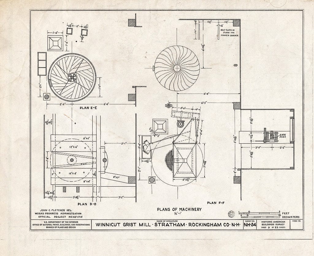 Historic Pictoric : Blueprint HABS NH,8-STRAT,1- (Sheet 9 of 23) - Winnicut Grist Mill, Winnicut River, Stratham, Rockingham County, NH