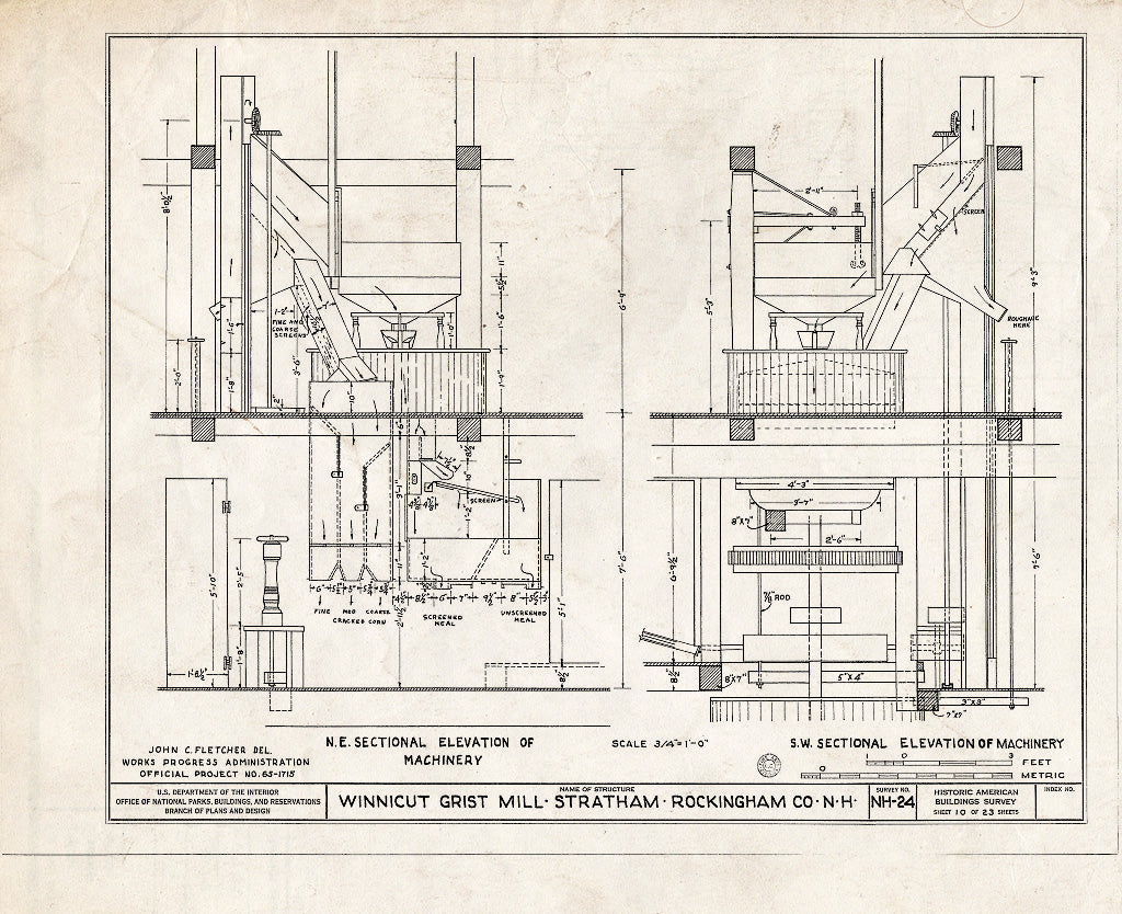 Historic Pictoric : Blueprint HABS NH,8-STRAT,1- (Sheet 10 of 23) - Winnicut Grist Mill, Winnicut River, Stratham, Rockingham County, NH