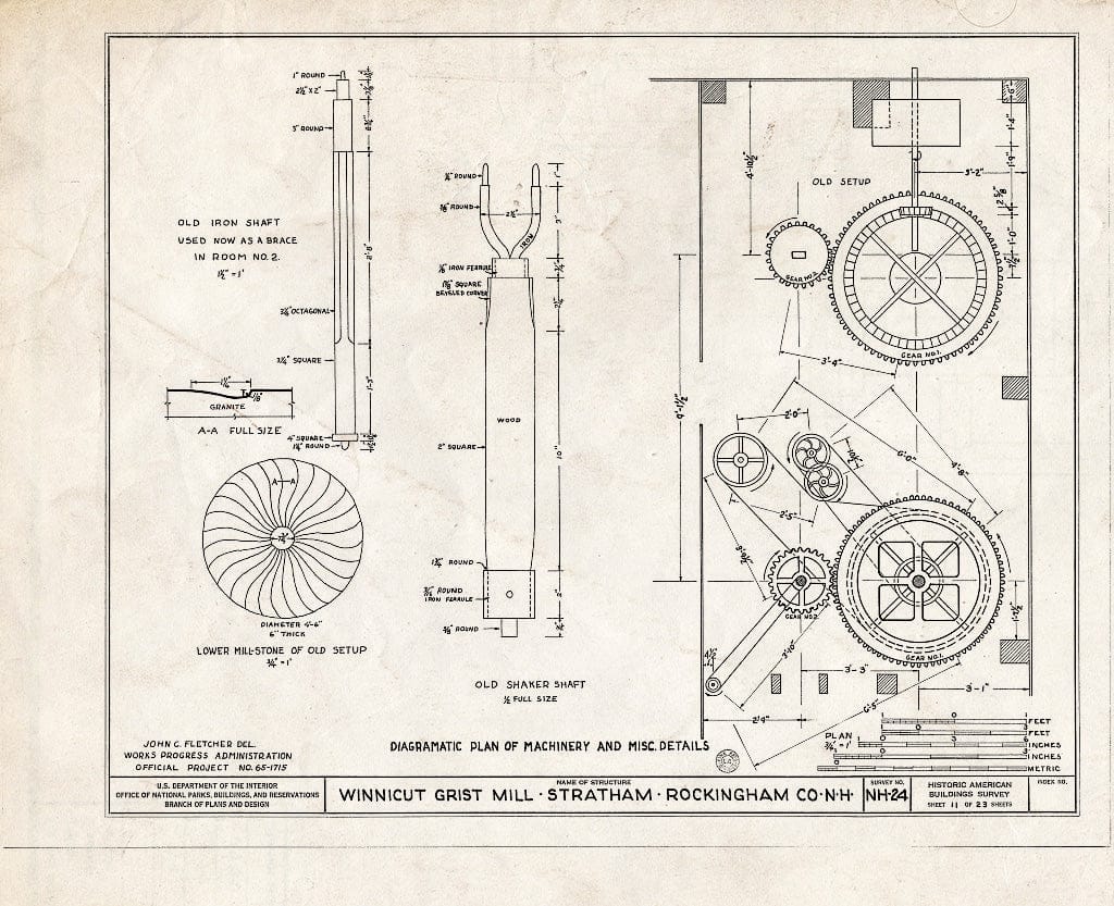 Historic Pictoric : Blueprint HABS NH,8-STRAT,1- (Sheet 11 of 23) - Winnicut Grist Mill, Winnicut River, Stratham, Rockingham County, NH