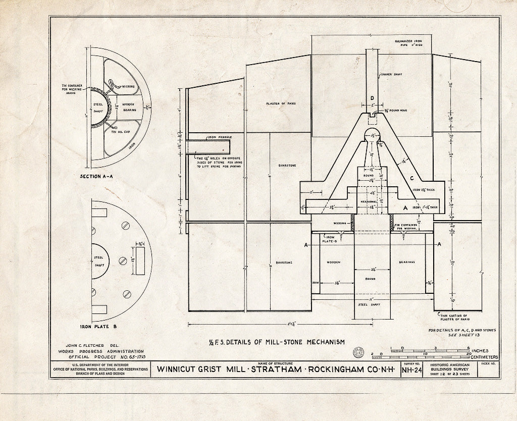 Historic Pictoric : Blueprint HABS NH,8-STRAT,1- (Sheet 12 of 23) - Winnicut Grist Mill, Winnicut River, Stratham, Rockingham County, NH