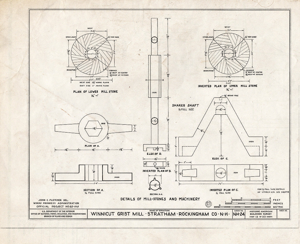 Historic Pictoric : Blueprint HABS NH,8-STRAT,1- (Sheet 13 of 23) - Winnicut Grist Mill, Winnicut River, Stratham, Rockingham County, NH