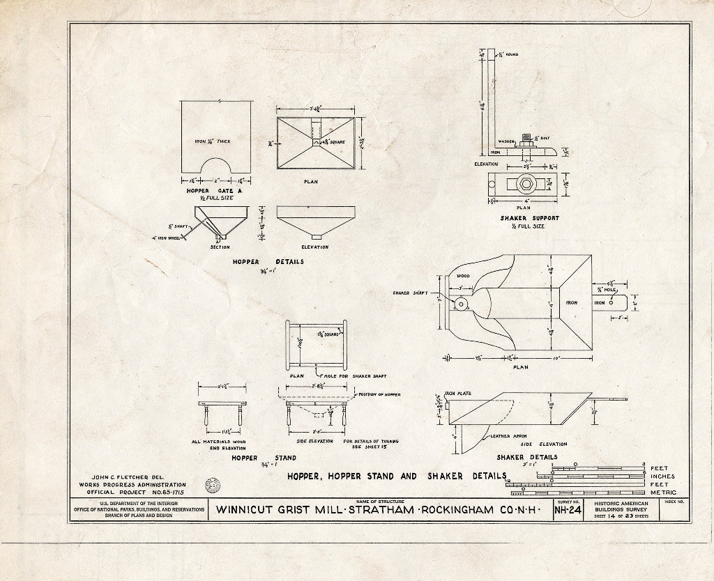 Historic Pictoric : Blueprint HABS NH,8-STRAT,1- (Sheet 14 of 23) - Winnicut Grist Mill, Winnicut River, Stratham, Rockingham County, NH