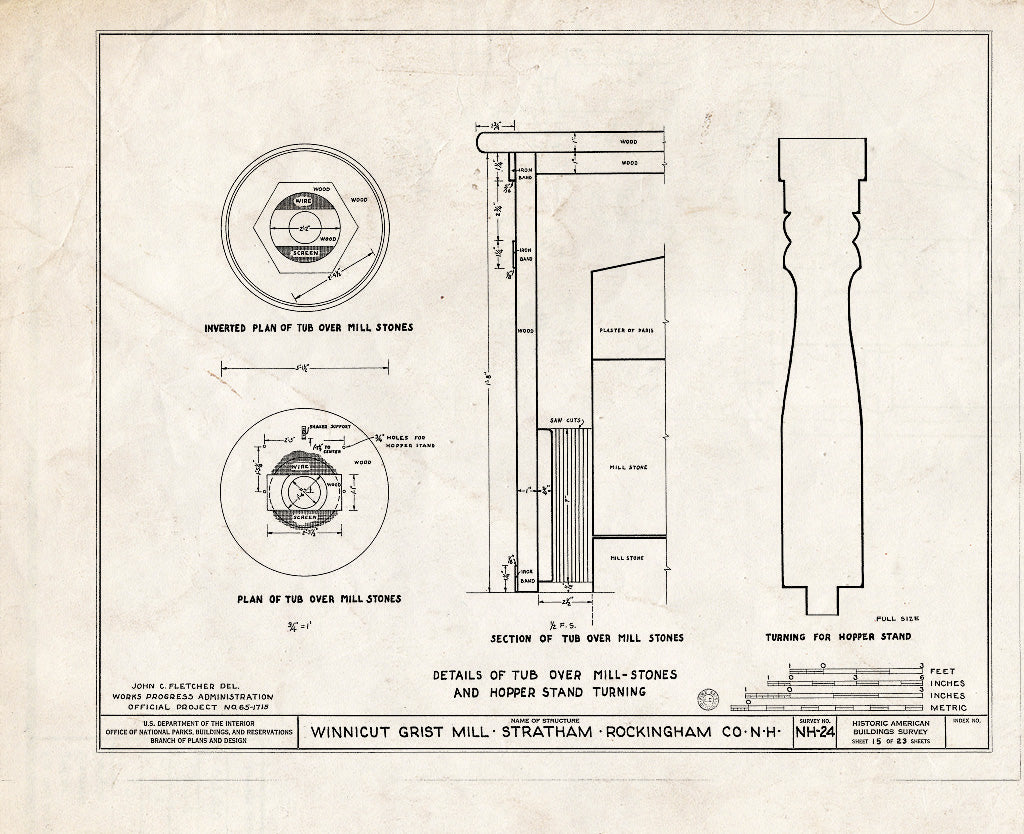 Historic Pictoric : Blueprint HABS NH,8-STRAT,1- (Sheet 15 of 23) - Winnicut Grist Mill, Winnicut River, Stratham, Rockingham County, NH