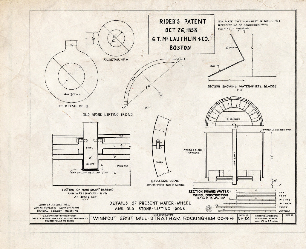 Historic Pictoric : Blueprint HABS NH,8-STRAT,1- (Sheet 17 of 23) - Winnicut Grist Mill, Winnicut River, Stratham, Rockingham County, NH