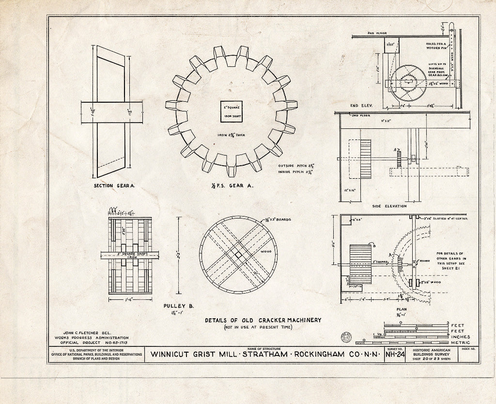 Historic Pictoric : Blueprint HABS NH,8-STRAT,1- (Sheet 20 of 23) - Winnicut Grist Mill, Winnicut River, Stratham, Rockingham County, NH