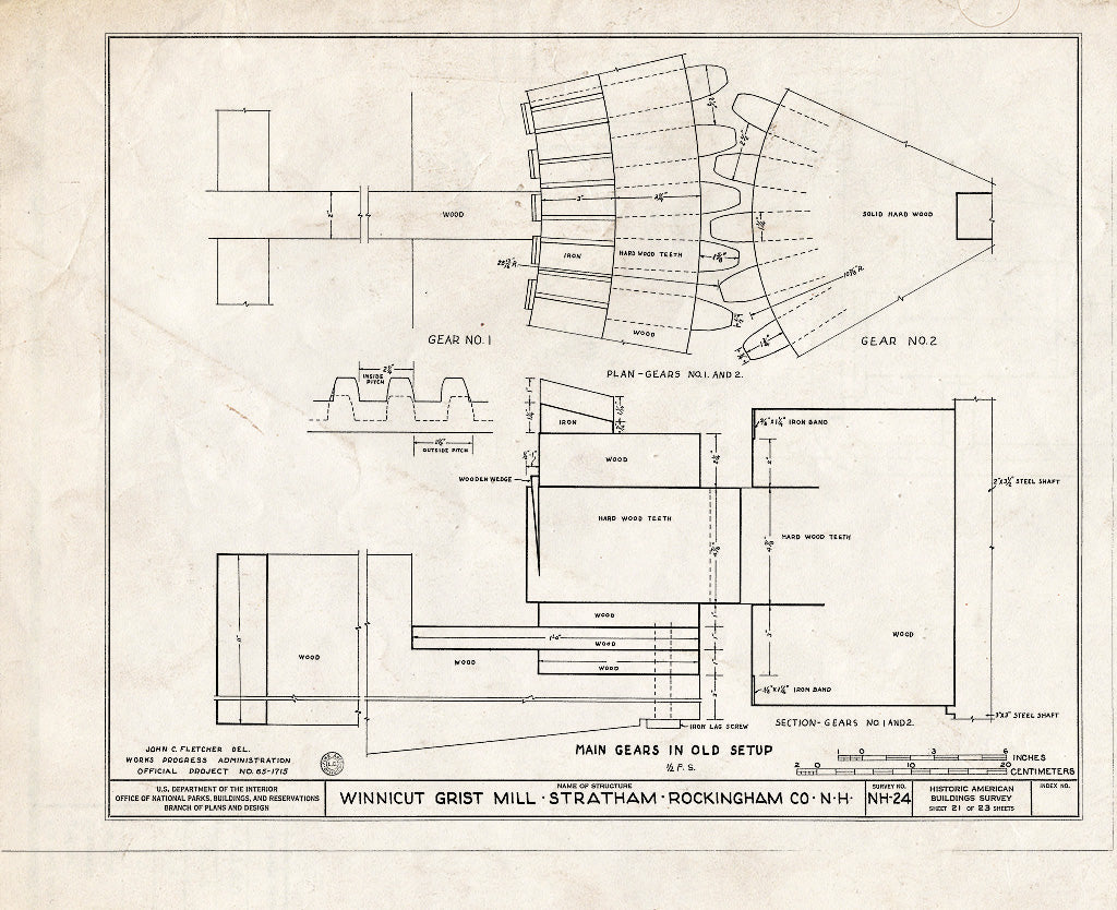 Historic Pictoric : Blueprint HABS NH,8-STRAT,1- (Sheet 21 of 23) - Winnicut Grist Mill, Winnicut River, Stratham, Rockingham County, NH