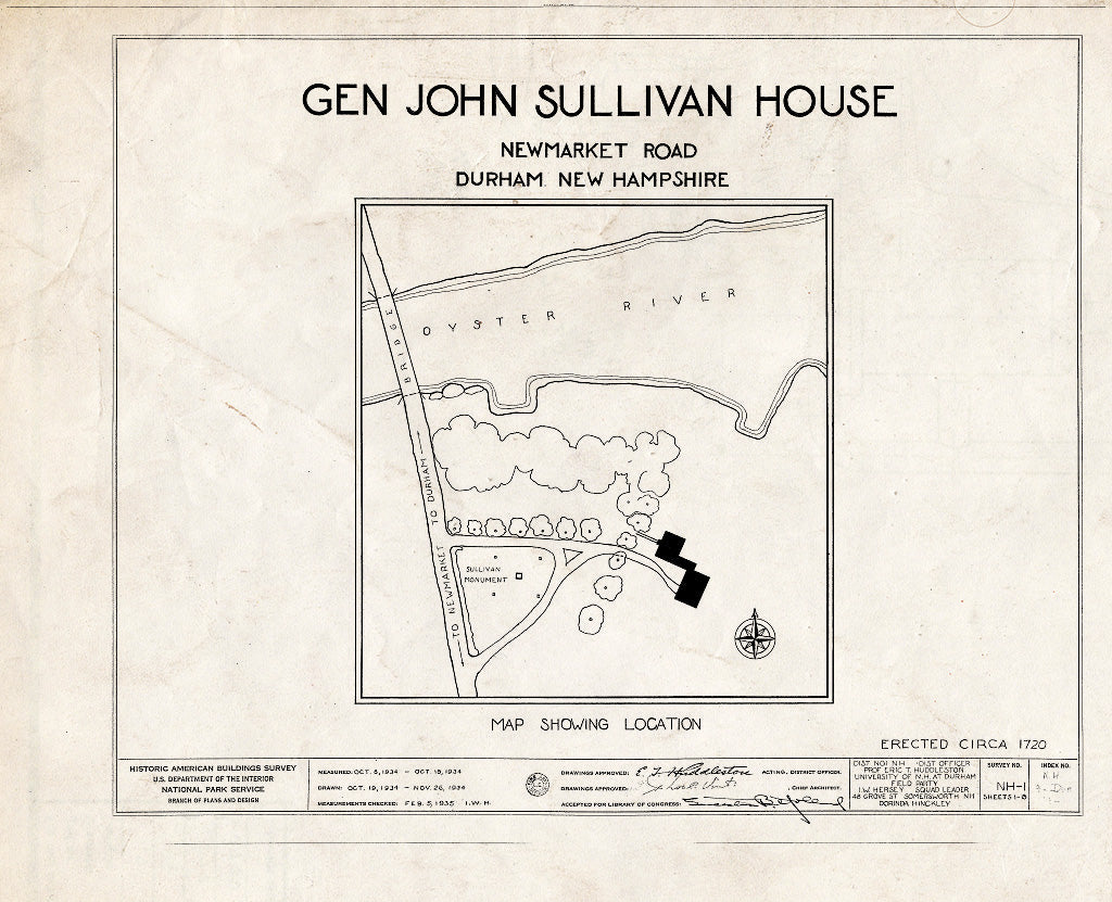 Historic Pictoric : Blueprint HABS NH,9-DUR,1- (Sheet 0 of 15) - General John Sullivan House, Newmarket Road, Durham, Strafford County, NH