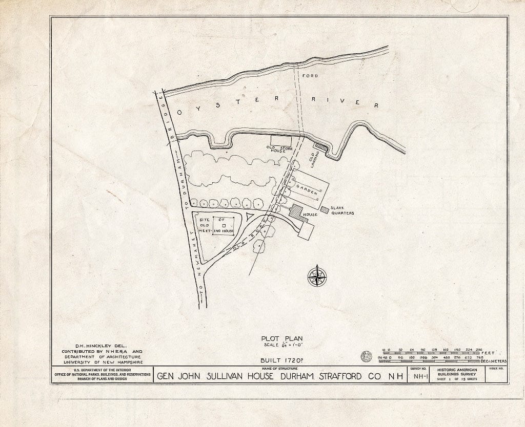 Historic Pictoric : Blueprint HABS NH,9-DUR,1- (Sheet 1 of 15) - General John Sullivan House, Newmarket Road, Durham, Strafford County, NH
