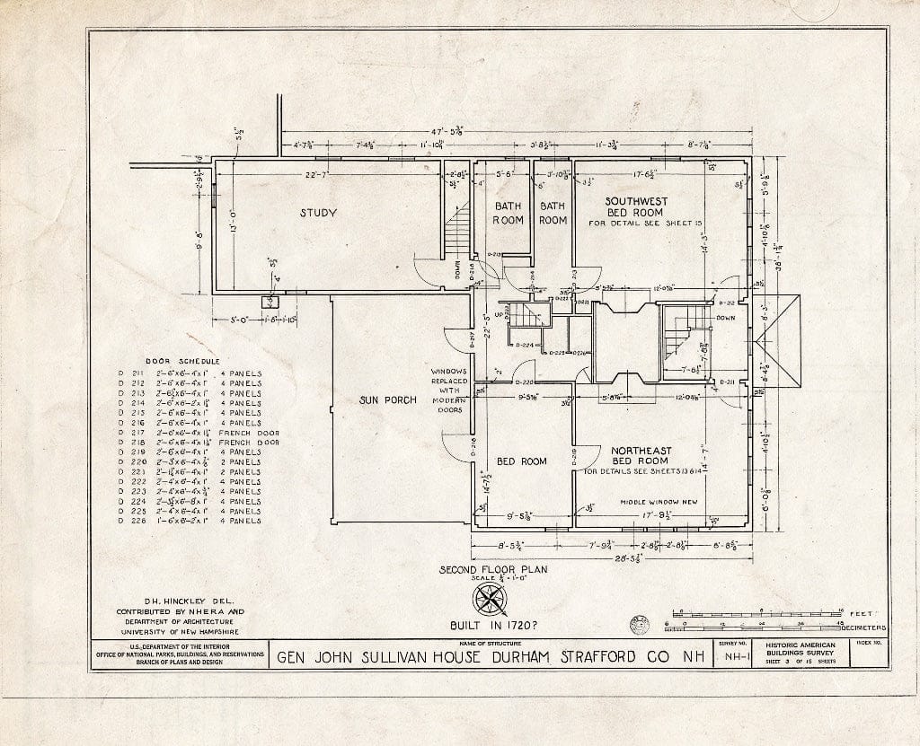 Historic Pictoric : Blueprint HABS NH,9-DUR,1- (Sheet 3 of 15) - General John Sullivan House, Newmarket Road, Durham, Strafford County, NH