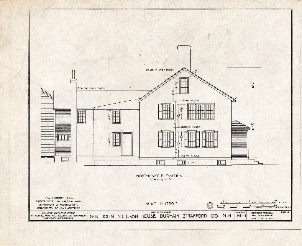 Historic Pictoric : Blueprint HABS NH,9-DUR,1- (Sheet 7 of 15) - General John Sullivan House, Newmarket Road, Durham, Strafford County, NH