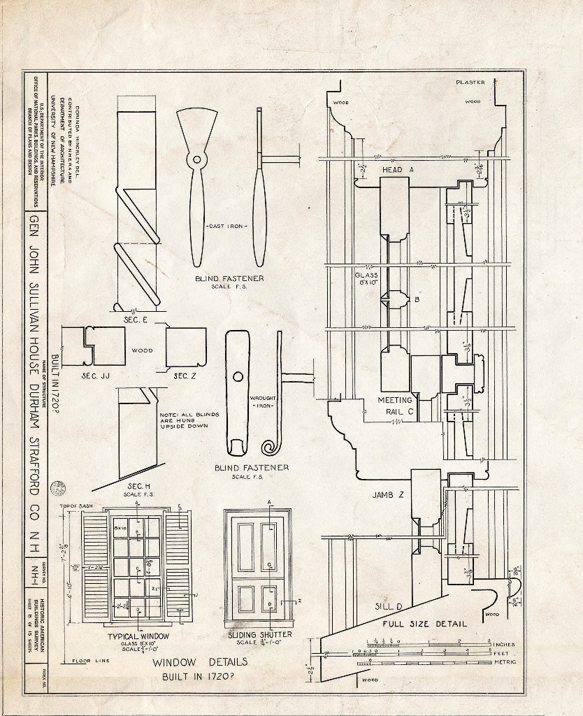 Historic Pictoric : Blueprint HABS NH,9-DUR,1- (Sheet 8 of 15) - General John Sullivan House, Newmarket Road, Durham, Strafford County, NH