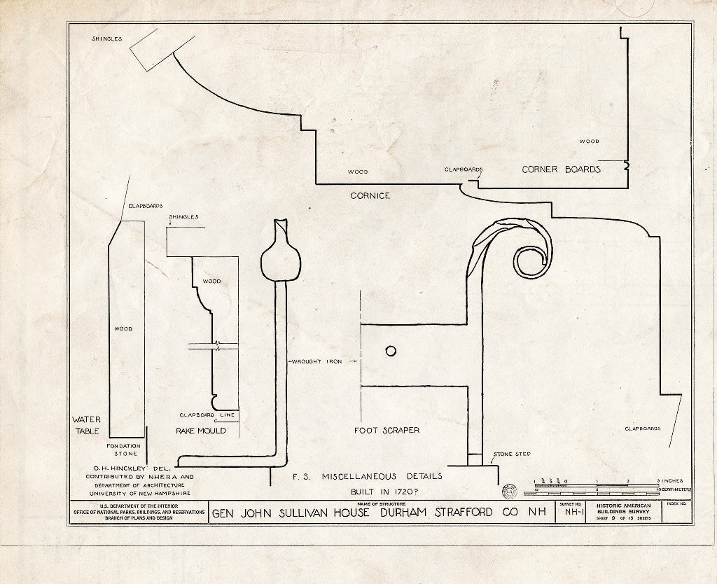 Historic Pictoric : Blueprint HABS NH,9-DUR,1- (Sheet 9 of 15) - General John Sullivan House, Newmarket Road, Durham, Strafford County, NH