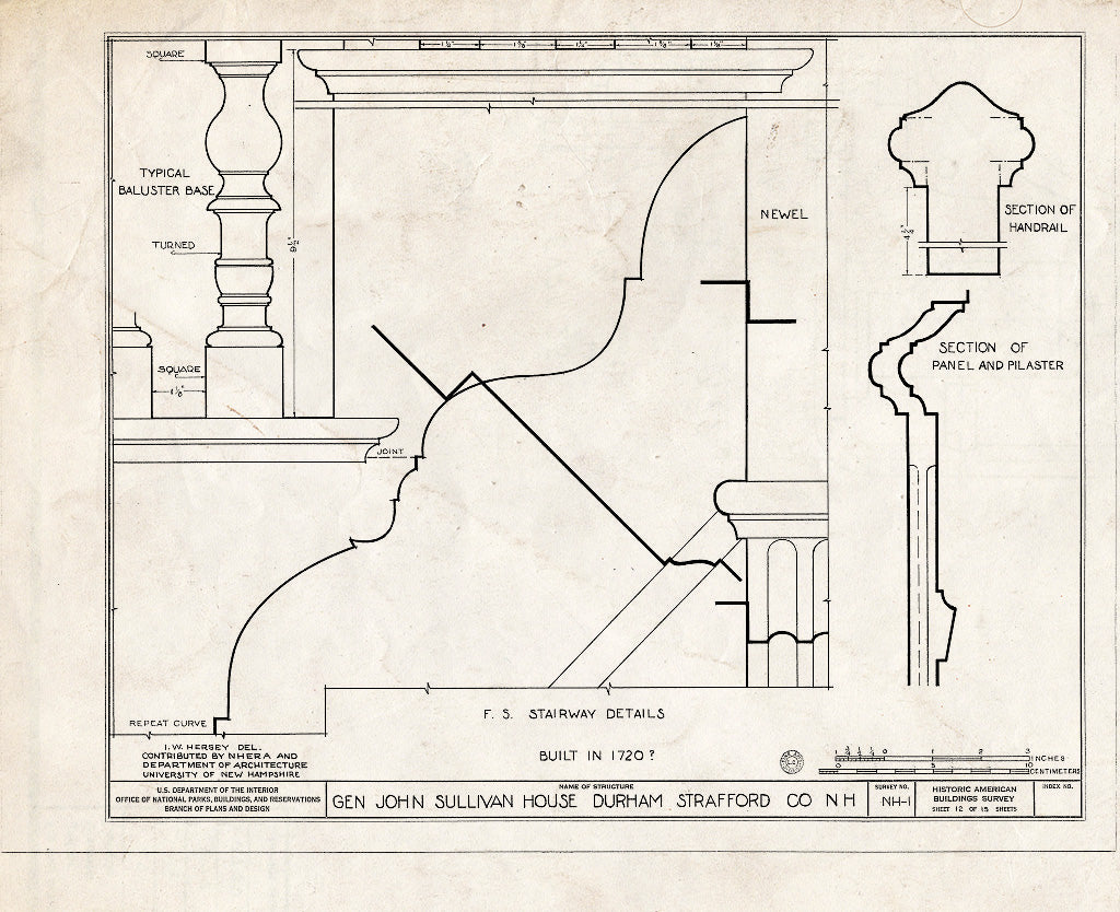 Historic Pictoric : Blueprint HABS NH,9-DUR,1- (Sheet 12 of 15) - General John Sullivan House, Newmarket Road, Durham, Strafford County, NH