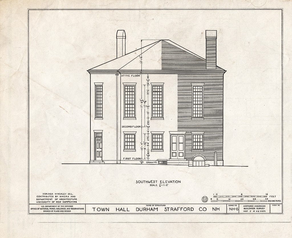 Historic Pictoric : Blueprint HABS NH,9-DUR,2- (Sheet 7 of 22) - Town Hall, Newmarket & Dover Roads, Durham, Strafford County, NH