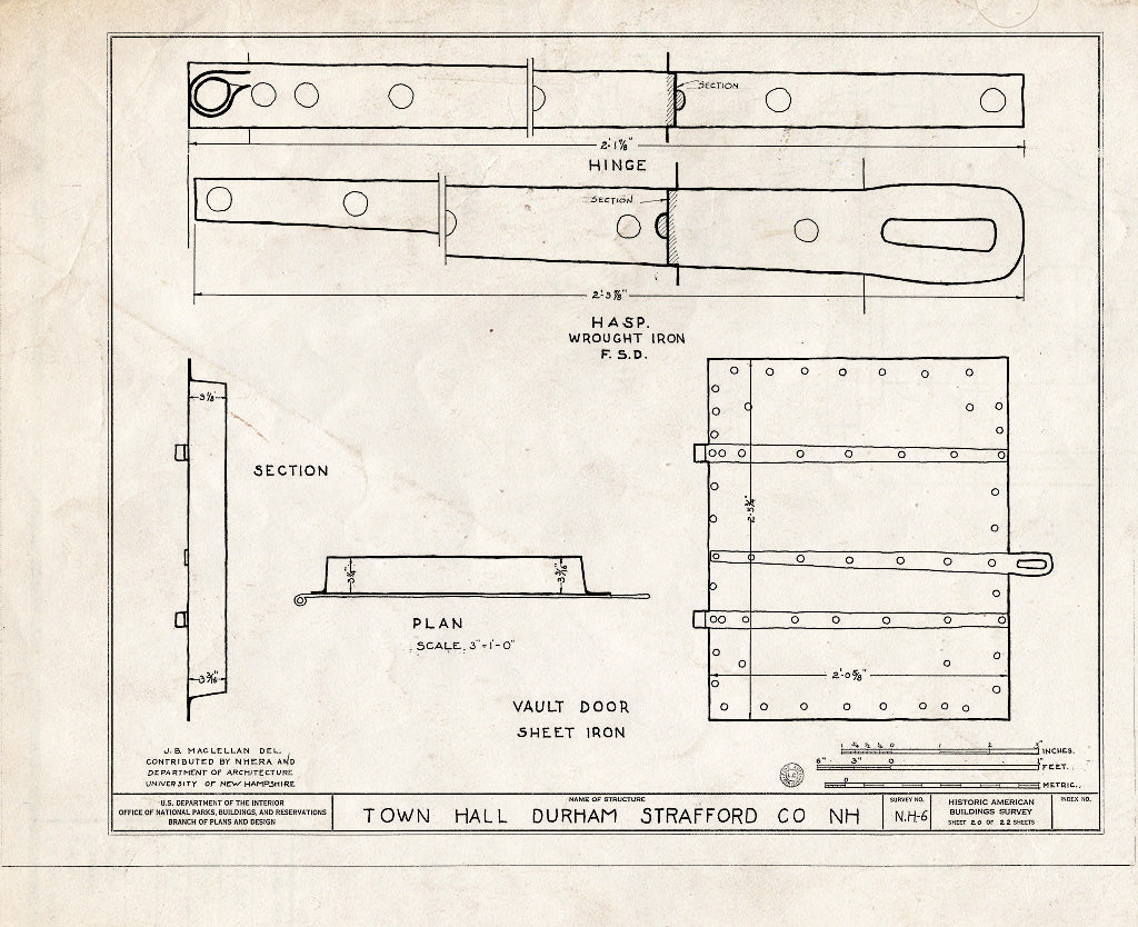 Historic Pictoric : Blueprint HABS NH,9-DUR,2- (Sheet 20 of 22) - Town Hall, Newmarket & Dover Roads, Durham, Strafford County, NH