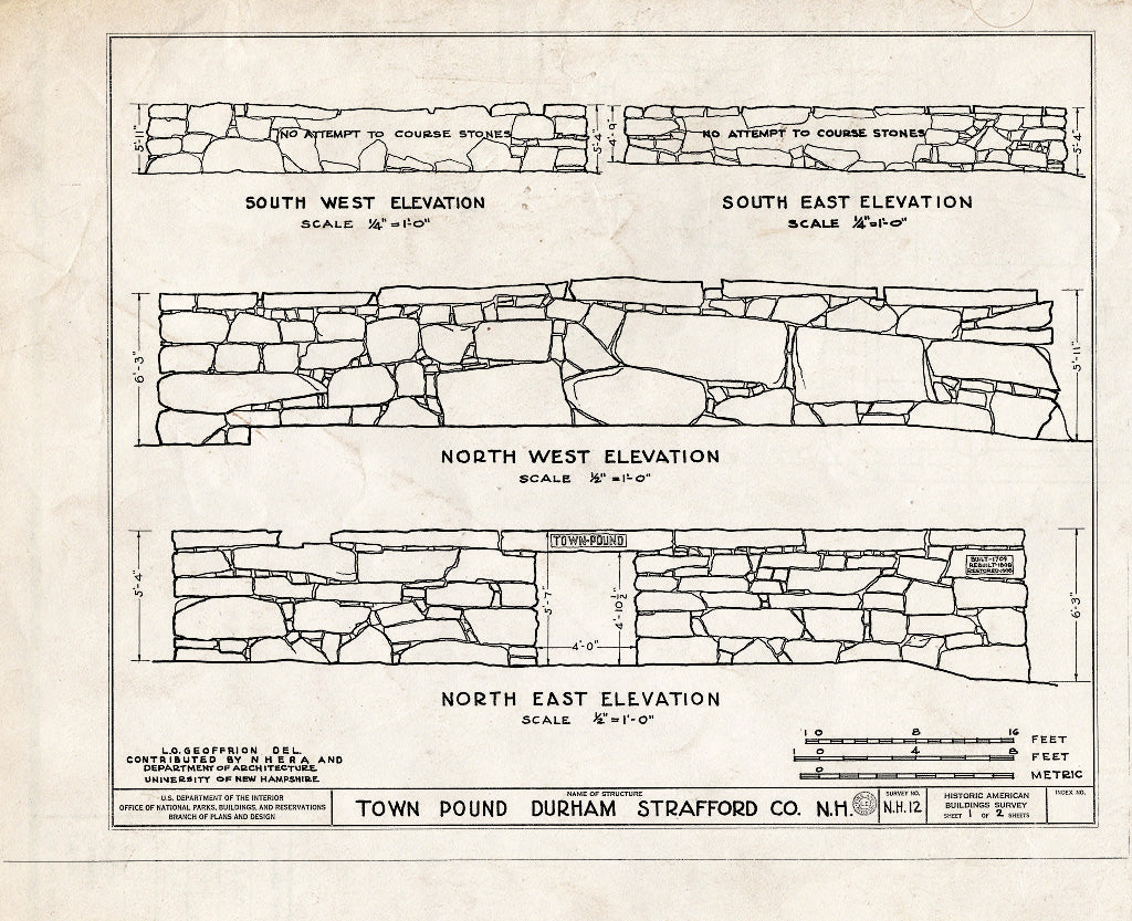 Historic Pictoric : Blueprint HABS NH,9-DUR,3- (Sheet 1 of 2) - Town Pound, Route 108, Durham, Strafford County, NH