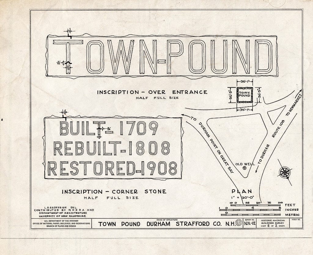 Historic Pictoric : Blueprint HABS NH,9-DUR,3- (Sheet 2 of 2) - Town Pound, Route 108, Durham, Strafford County, NH
