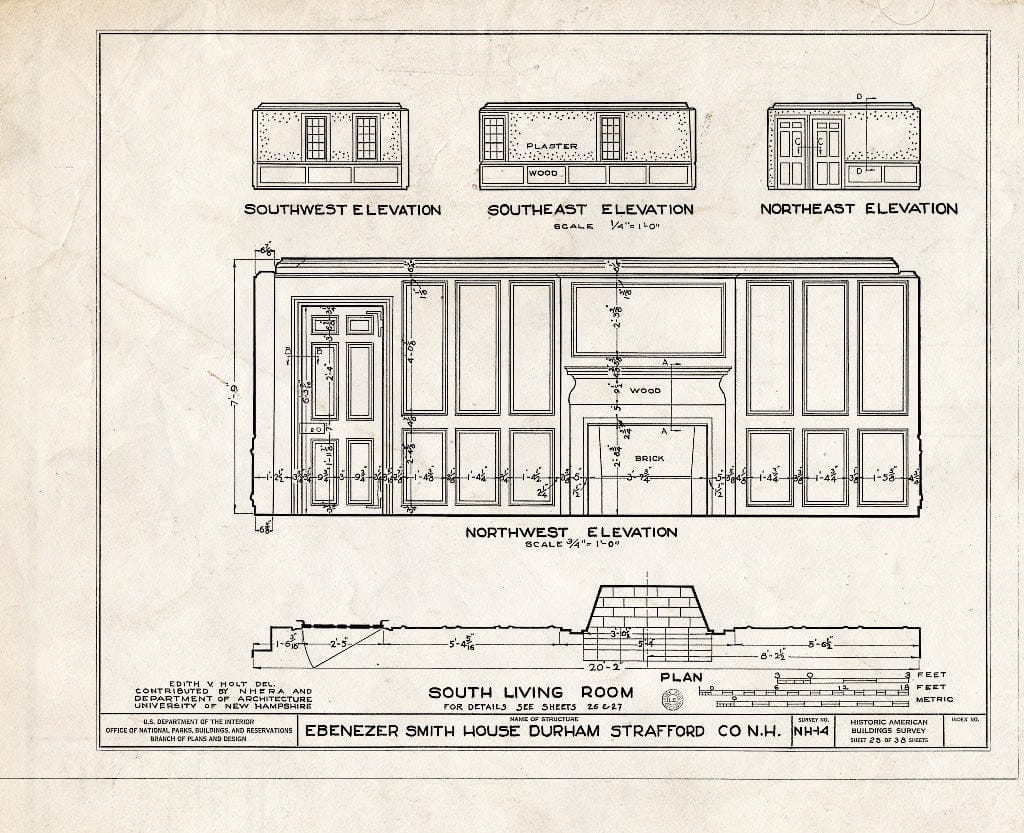 Historic Pictoric : Blueprint HABS NH,9-DUR,4- (Sheet 25 of 38) - Ebenezer Smith House, 20 Main Street, Durham, Strafford County, NH
