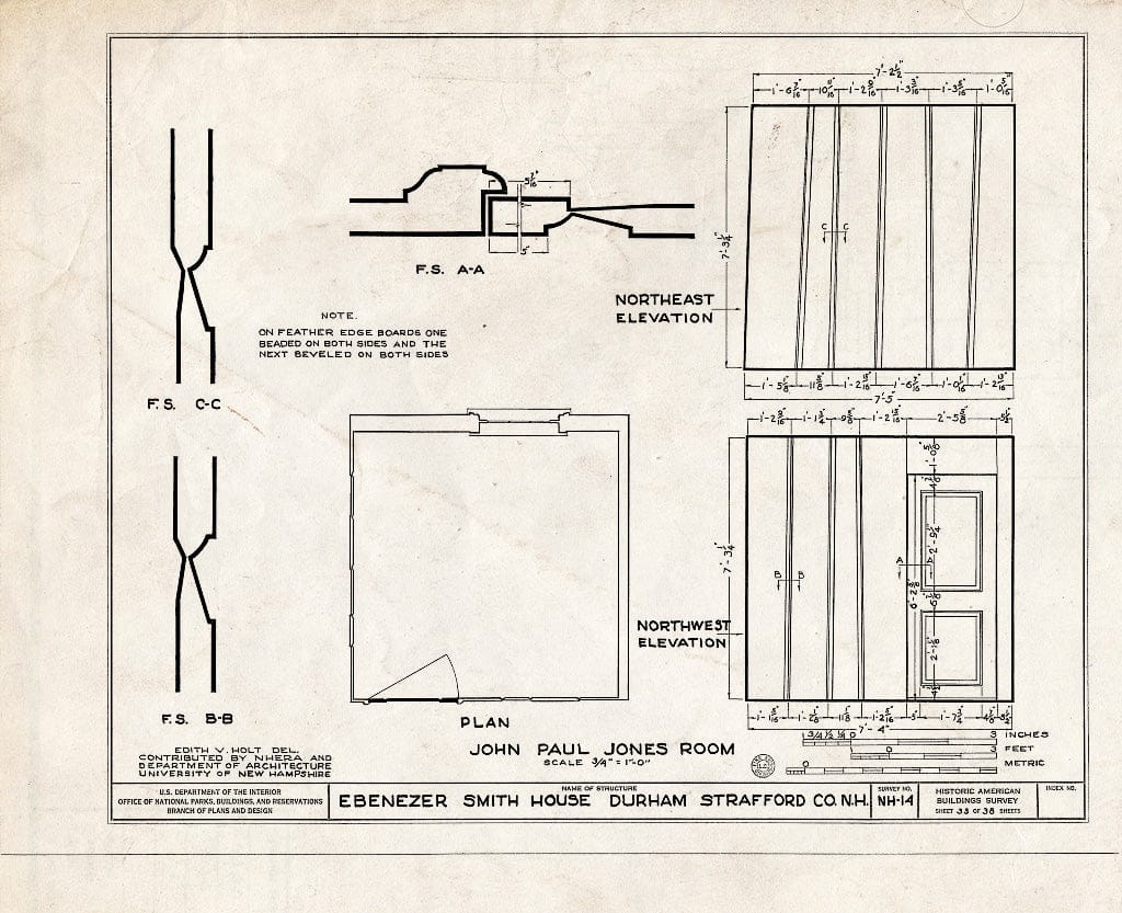 Historic Pictoric : Blueprint HABS NH,9-DUR,4- (Sheet 33 of 38) - Ebenezer Smith House, 20 Main Street, Durham, Strafford County, NH