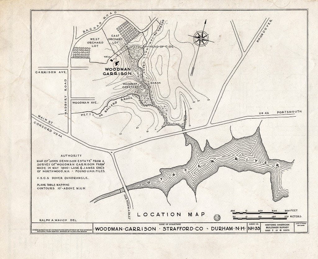 Historic Pictoric : Blueprint HABS NH,9-DUR,5- (Sheet 1 of 6) - Woodman Garrison, Garrison Avenue, Durham, Strafford County, NH