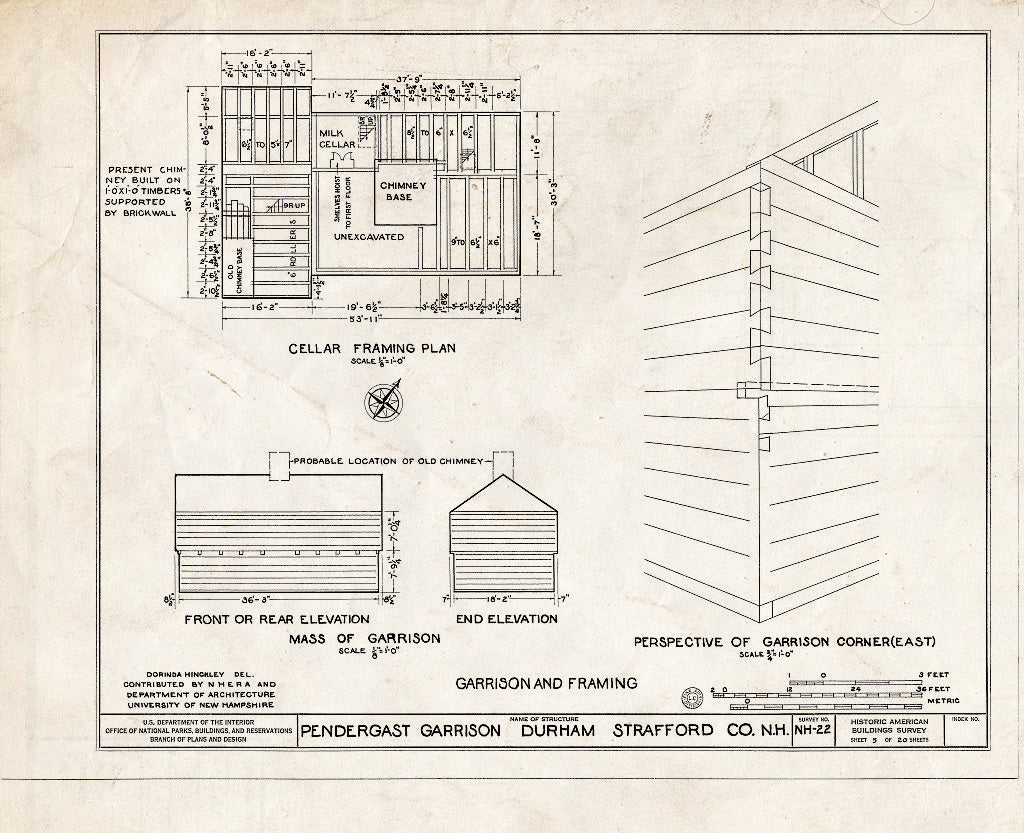 Historic Pictoric : Blueprint HABS NH,9-DUR.V,1- (Sheet 5 of 20) - Pendergast Garrison, Packer's Falls, Durham, Strafford County, NH