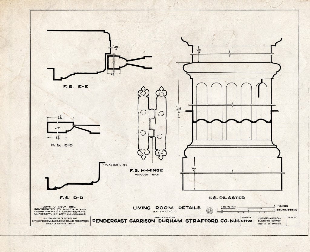 Historic Pictoric : Blueprint HABS NH,9-DUR.V,1- (Sheet 11 of 20) - Pendergast Garrison, Packer's Falls, Durham, Strafford County, NH