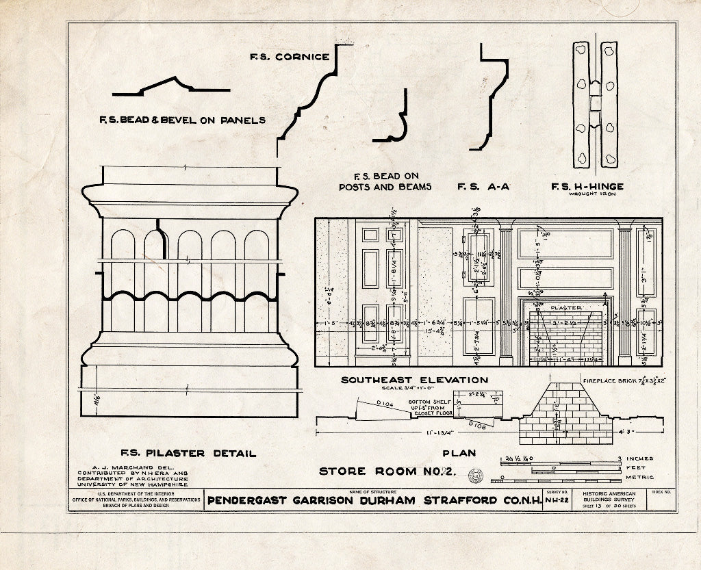 Historic Pictoric : Blueprint HABS NH,9-DUR.V,1- (Sheet 13 of 20) - Pendergast Garrison, Packer's Falls, Durham, Strafford County, NH