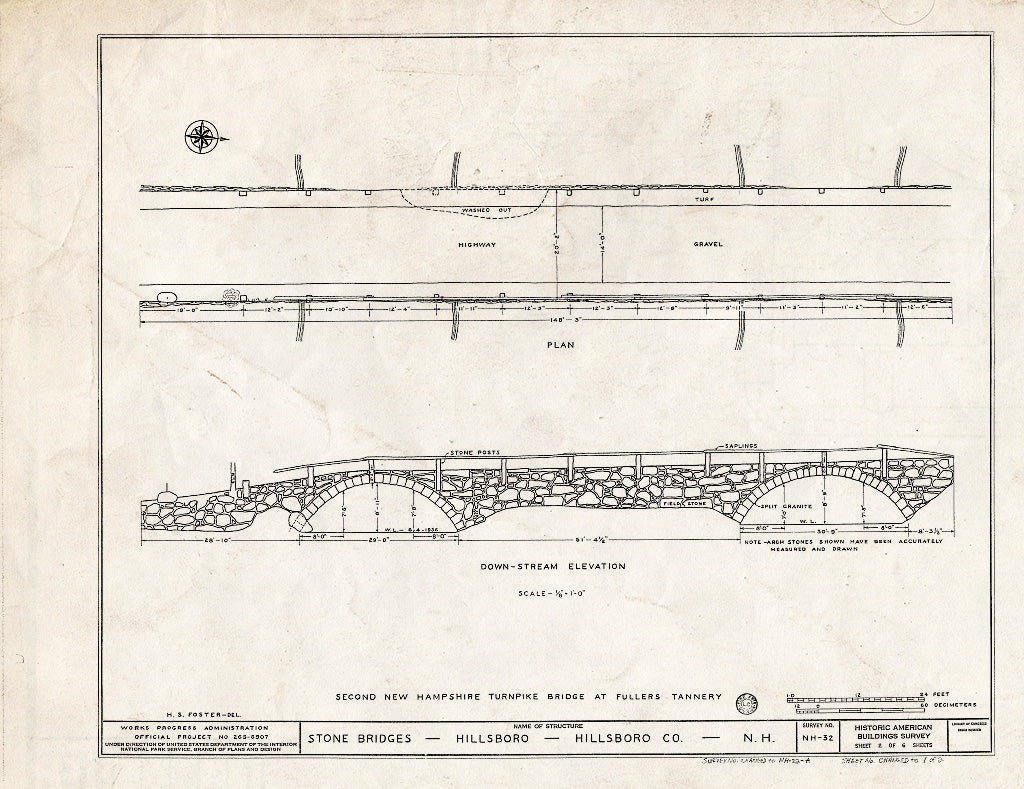 Historic Pictoric : Blueprint HABS NH,6-Hill.V,1A- (Sheet 1 of 2) - Second New Hampshire Turnpike Bridge, Fullers Tannery, Hillsboro, Hillsborough County, NH