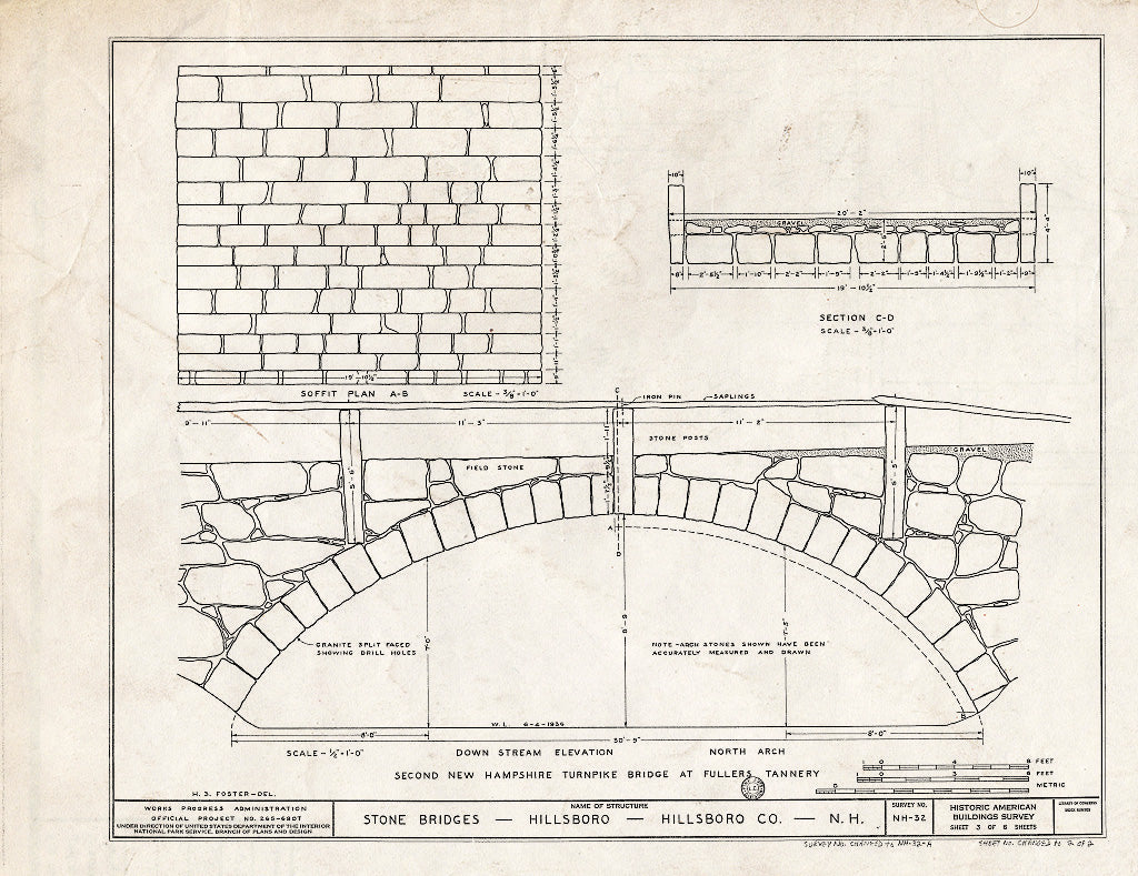 Historic Pictoric : Blueprint HABS NH,6-Hill.V,1A- (Sheet 2 of 2) - Second New Hampshire Turnpike Bridge, Fullers Tannery, Hillsboro, Hillsborough County, NH