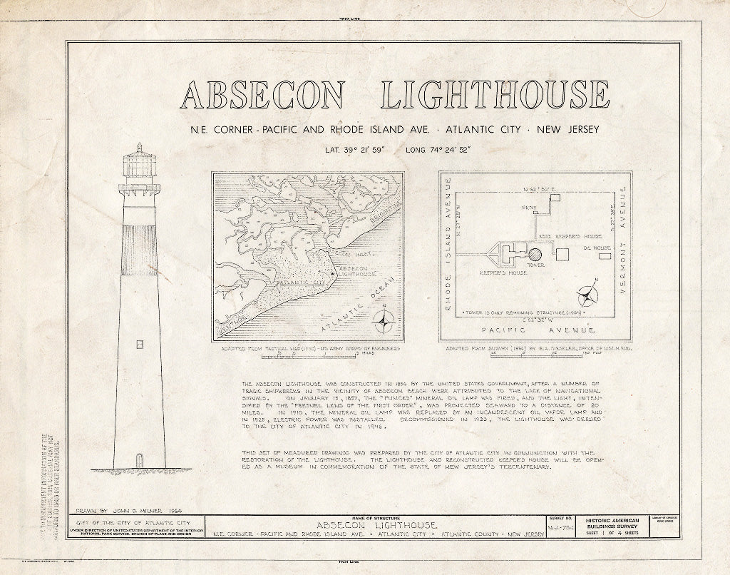 Historic Pictoric : Blueprint HABS NJ,1-ATCI,2- (Sheet 1 of 4) - Absecon Lighthouse, Pacific Avenue, Between Rhode Island & Vermont Avenues, Atlantic City, Atlantic County, NJ