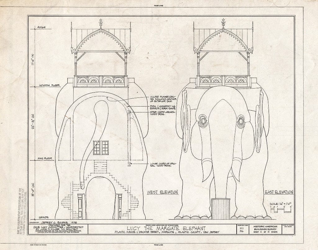 Historic Pictoric : Blueprint HABS NJ,1-MARGCI,1- (Sheet 4 of 4) - Margate Elephant, Atlantic Avenue & Decatur Street, Margate City, Atlantic County, NJ