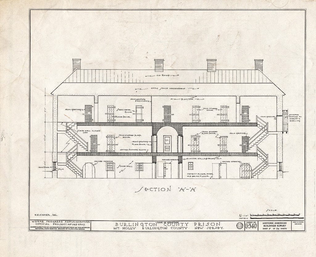 Historic Pictoric : Blueprint HABS NJ,3-MOUHO,8- (Sheet 7 of 24) - Burlington County Prison, 128 High Street, Mount Holly, Burlington County, NJ